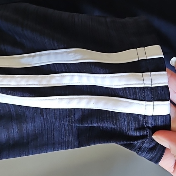 adidas Heather Dark Blue Short Sleeve Tee with White Stripes - Picture 12 of 13